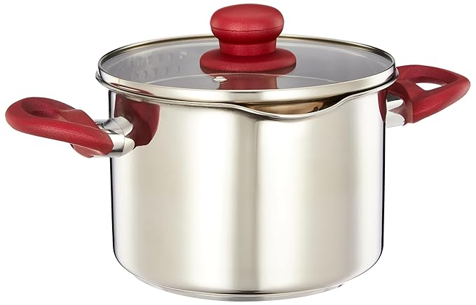 Amazon Brand - Solimo Stainless Steel Casserole with Glass Lid | Impact-Forged Bottom | Soft-Touch Handle | Dishwasher-Safe | 18 Cm, 2800Ml, 2800 Ml