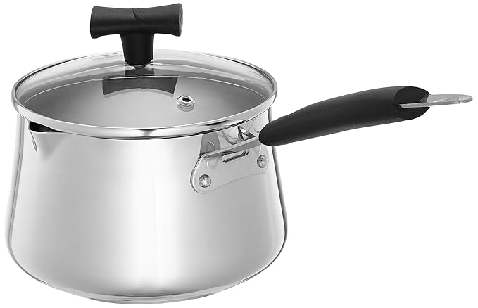 Amazon Brand - Solimo Stainless Steel T Pan with Glass Lid & Induction Base, 1.5 Litre|Induction and Gas Stove Compatible