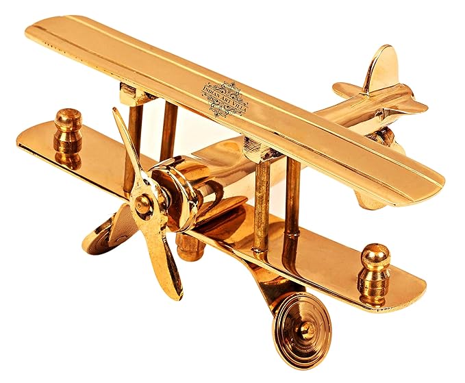 INDIAN ART VILLA Designer Brass Aeroplane Miniature, Showpiece Home Décor Gift Item, Length 4.5'' Inch, Gold