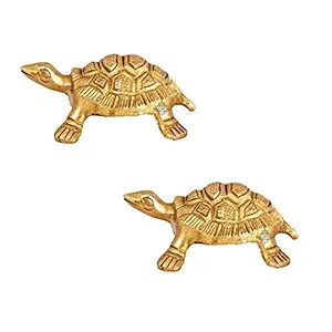 INDIAN ART VILLA Brass Vastu Fengshui Tortoise Statue, Home Decor Good Luck, Gift Item, Set of 2