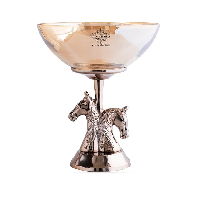INDIAN ART VILLA Antique Decorative Bowl with Horse Design Pedestal, Fruit Bowl, Snack Server, Centerpiece Dish, Home & Table Decor, Festive Gift Item, Volume 2400 ML