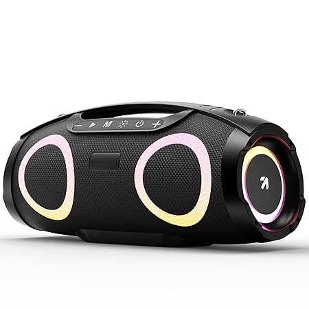 GOBOULT Bassbox Q60 Bluetooth Speaker with 60 Watt BoomX Audio, Up to 14Hrs Playtime, Type-C Charging, AUX/TF Card/USB & BT 5.4 Compatible, Dual Radiator, Portable Speaker (Black)