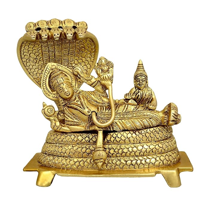 Amazon Brand - Umi Lord Vishnu and Lakshmi Maa On Shesha Naag - Brass 5 inch