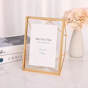 Amazon Brand - Umi Metal Photo Frame for Table Floating Picture Frame, Family Photo Frame With Stand, Tabletop Photo Frames for Sweet Memories, Home Decor, Office Desk & Table Decoration (GOLD)