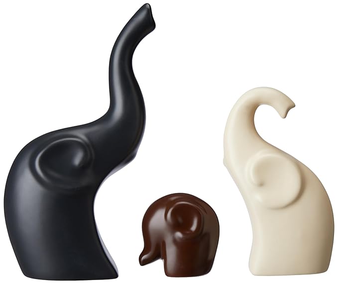 Amazon Basics Home Décor Elephant Family Matte Finish Ceramic Fantasy Figures(Set of 3 Piece,Multicolor)