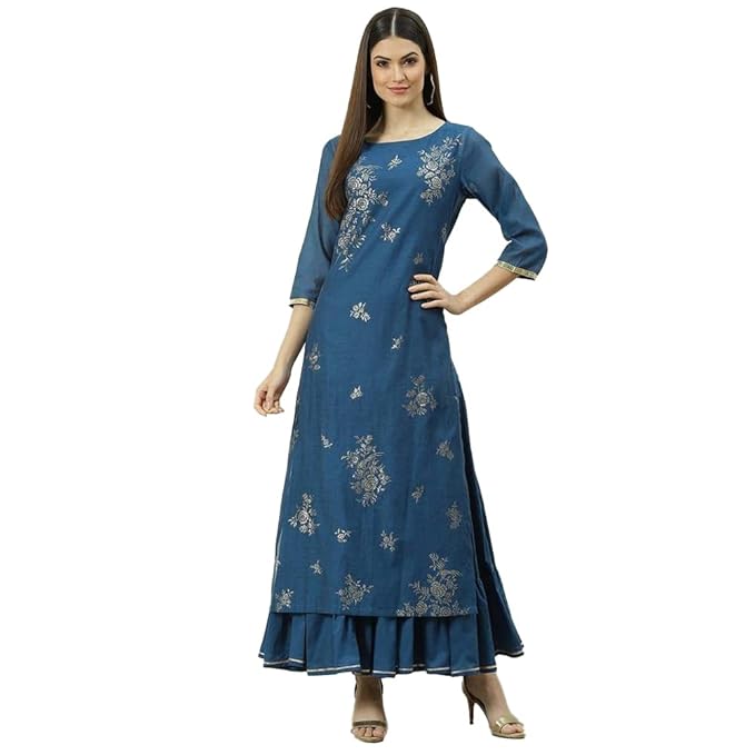 BIBA Women Fit and Flare Knee-Length Poly Cotton Flared Printed Dress