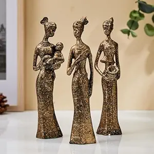 Amazon Basics Beautiful Finish Uniquely Hand Crafted Home Decor African Tribal Women Art Piece (Set of 3, Black and Golden)