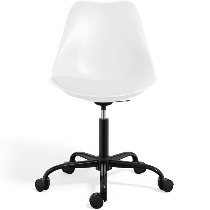 Amazon Brand - Umi Polypropylene Height-Adjustable Modern Stylish Revolving Office Computer Study Desk Task Chair with PP Plastic Backrest + PU Cushion Ideal for Spa, Home, Medical in White Color