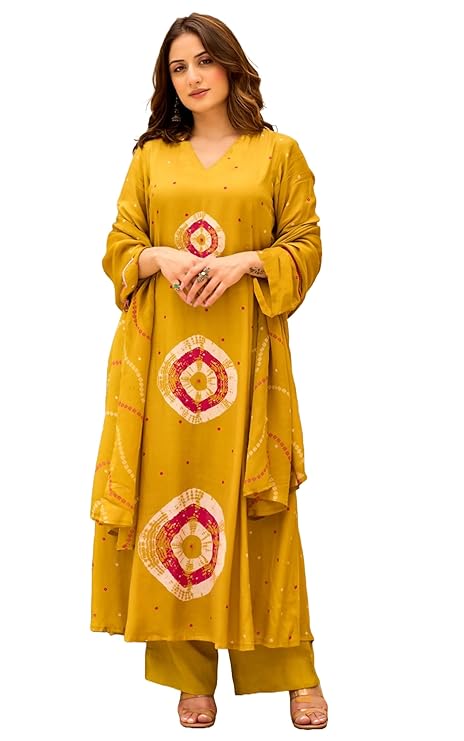 Nermosa Women Pure Cotton Kurta Pant Dupatta Set | Summer Friendly Ethnic Suit Set for Women | V-Neck Printed Kurti with Matching Pants & Dupatta | Casual & Office Wear