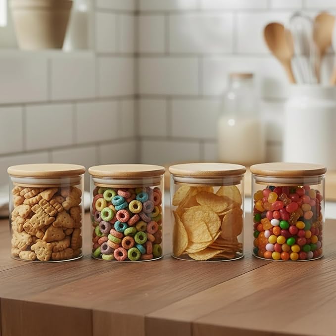 Amazon Brand - Solimo Glass Borosilicate Jar 600Ml,Transparent,4 PCS