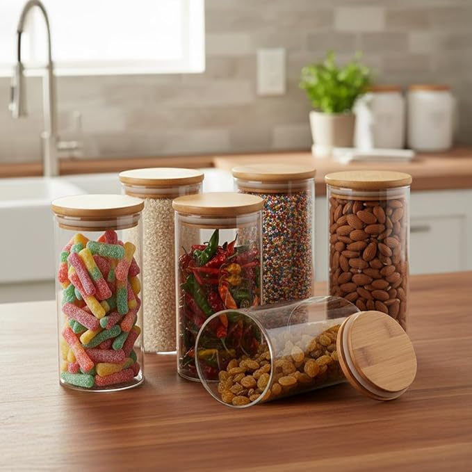 Amazon Brand - Solimo Glass Borosilicate Jar 1000Ml,Transparent, 6 PCS