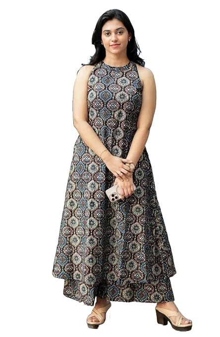 Nermosa Women Pure Cotton Kurta Palazzo Set | Sleeveless Printed Kurta with Palazzo Pants | Summer Friendly, Office Wear Co-Ord Set