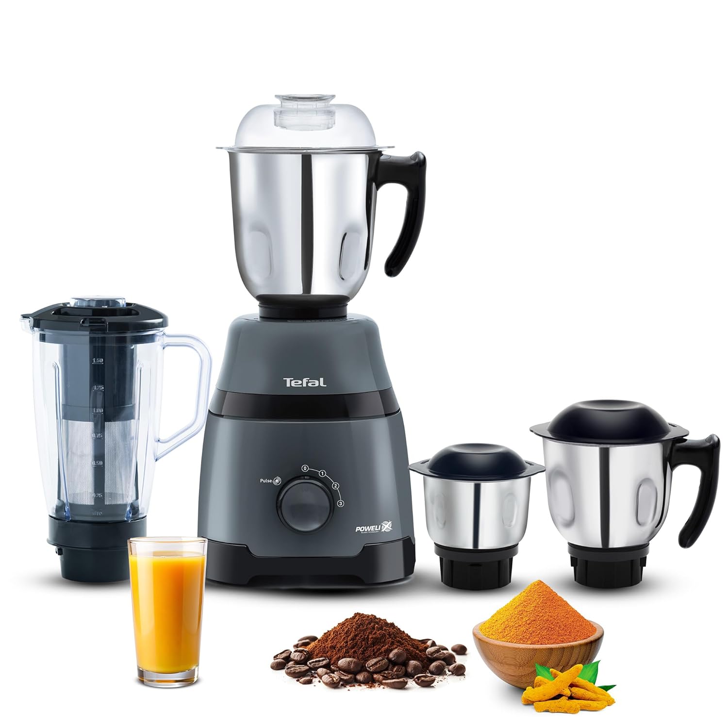 Tefal Grindmax Plus 800W Mixer Grinder, 4 Leak-Proof Heavy Duty Jars & Blender Jar with Fruit Filter, 20,000 RPM Motor, Powelix Blades, Ideal for Indian Cooking, Europe’s No.1 Brand
