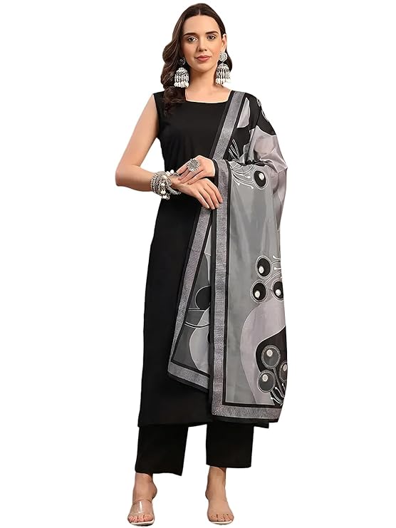 Pinkmint Women’s Cotton Blend Sleeveless Kurta Pant Set with Silk Dupatta | Comfortable Ethnic Wear, Office Wear, Casual & Festive Occasions | (Available in Plus Size)