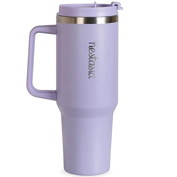 Nestasia GripSip40 Tumbler with Straw & Side Handle 1.2L | Insulated Stainless Steel Sipper Water Bottle for Adults with Dual Flip Opening Sip-Swig Leakproof Lid for Office & Gym (Periwinkle)