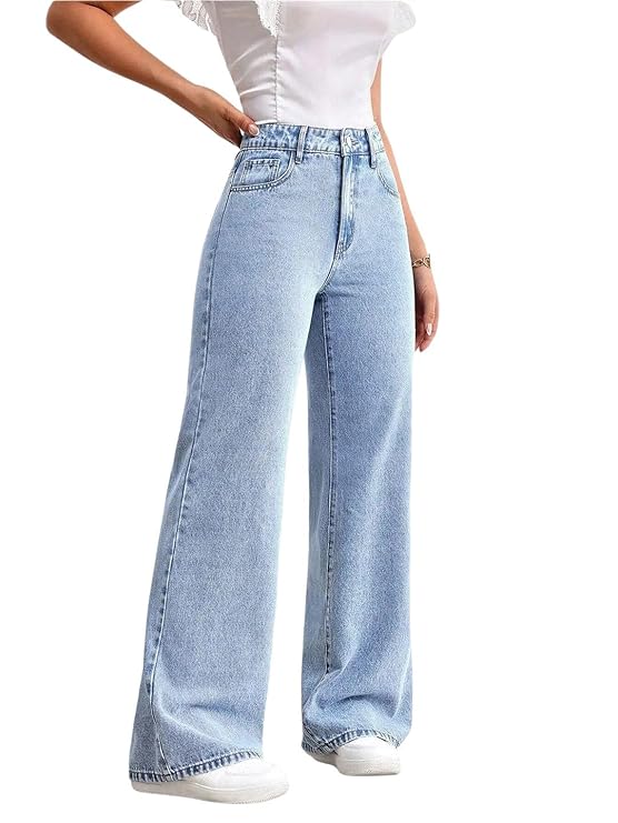 GRECIILOOKS Cargo Jeans for Women – Wide Leg High Waist Baggy Denim Pants | Casual Fit Trousers with Utility Pocket Design