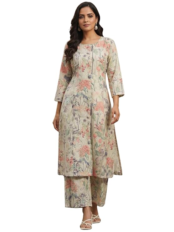 GRECIILOOKS Women Floral Printed Kurta Set | Straight Kurta with Palazzo Pants | Ethnic Casual Set