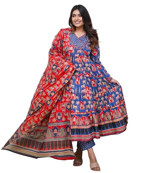 GRECIILOOKS Women's Regular Fit Kurta Sets| Kurti Set | 3 Piece Kurta Pant Dupatta Set | Rayon Kurta | Elegant Suit| Dupatta