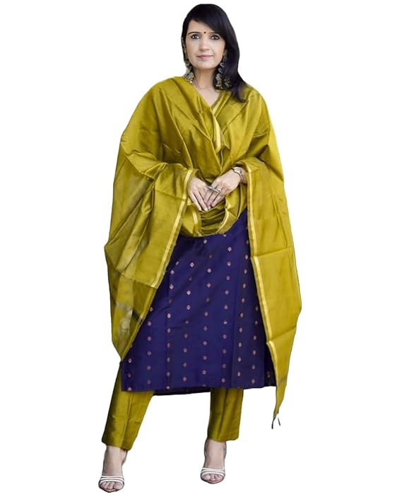 GoSriKi Women’s Rayon Viscose Printed Straight Kurta with Pant & Dupatta | 3 Piece Ethnic Kurta Set for Women | Regular Fit Traditional Outfit | Elegant Printed Design