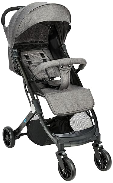 Amazon Brand - Supples Baby Stroller/Pram for 0 to 3 Years | 5 Point Safety Harness, Adjustable backrest, 360 Swivel Wheel, Large Storage Basket & Reversible Handle | Black Printed