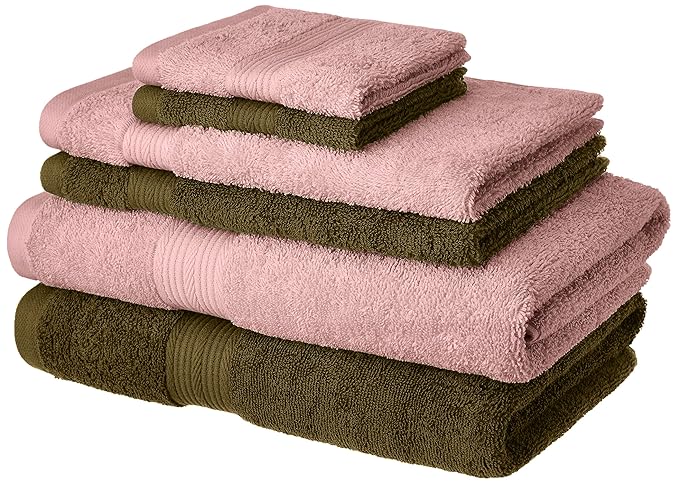 Amazon Brand - Solimo 100% Cotton 6 Piece Towel Set, 500 GSM (Sepia Brown and Baby Pink)