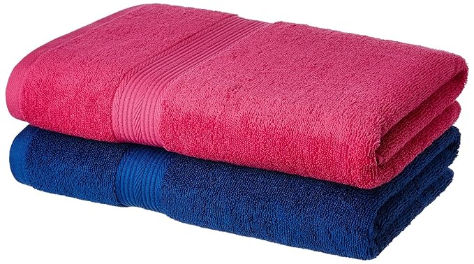 Amazon Brand - Solimo 100% Cotton 2 Piece Bath Towel Set, 500 GSM (Iris Blue and Paradise Pink)