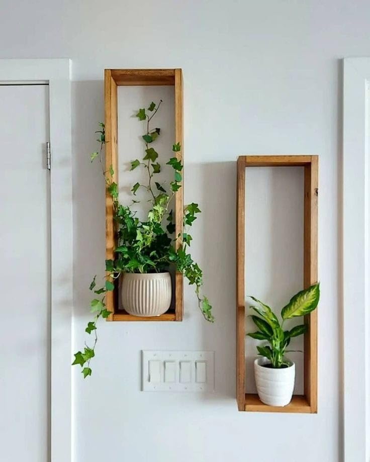Long Wood Box Wall Decor,Hanging Shelves, Wall Hanging, Plant Decor Shelf, Floating Box Shelves for Bedroom and Living Room, Brown