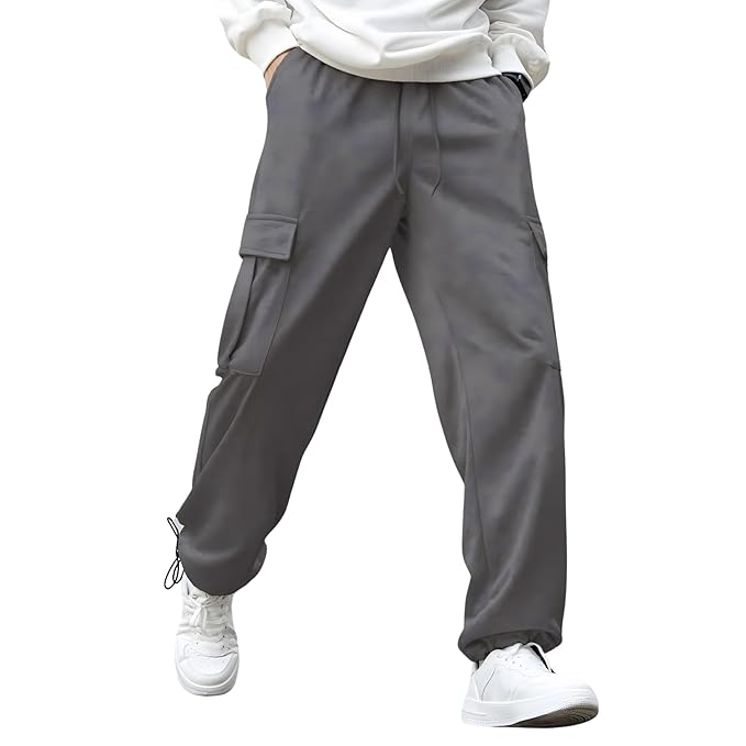 NOBERO Men's Loose Mid Rise Oversized Cargo Utility Joggers