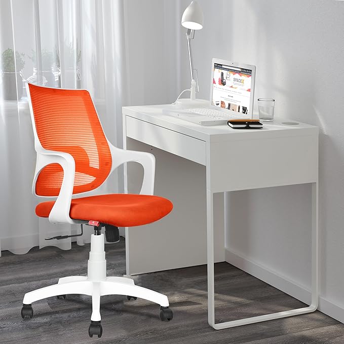 Click to see full view   4 VIDEOS      ROSE® Mono | 3 Years Brand Warranty | Ergonomic Office Chair, Study Chair, Revolving, Rolling, Desk, WFH, Task, Home & Work Chair (White & Orange)