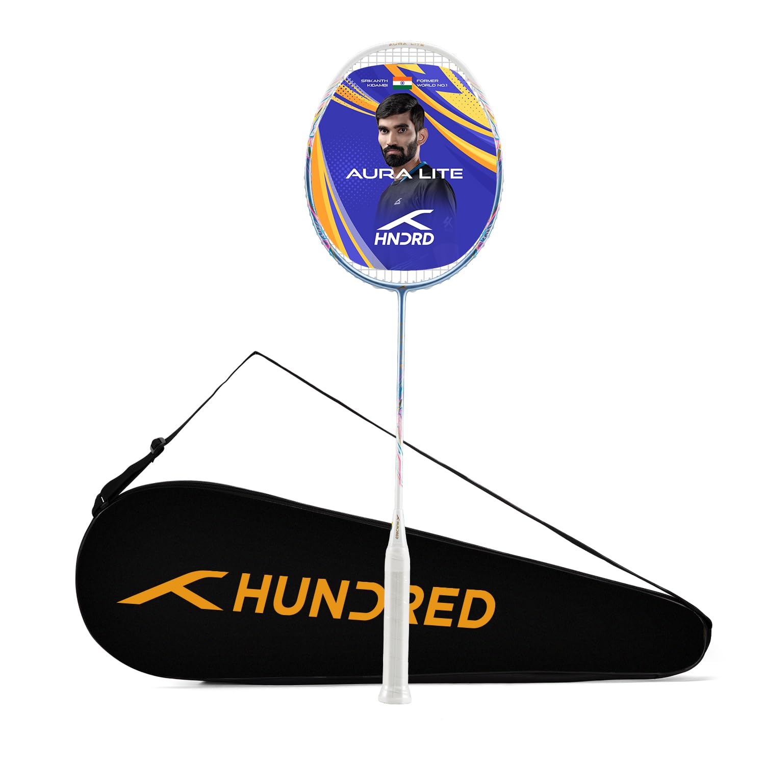 Hundred Aura Lite (Strung) Badminton Racket | 5U | ≤32 lbs | 7.0mm VaporShaft | Curve² Frame | Nano-Power Frame | Full Graphite for Speed, Control & Powerful Smashes