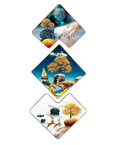 Amazon Brand – Umi Tempered Glass Stylish Decorative Home Decor Big Size Wall Art Crystal Embedded Painting Frame For Living Room Bedroom Home Hotel Decoration Feng Shui Vaastu Gift 3 Pcs (UC_M_183_2)