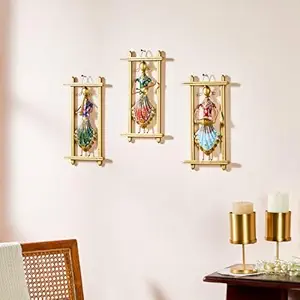 Amazon Brand Solimo Set of 3 Metal Iron Musician Wall Mount Hanging Showpiece, Playing Musical Instrument Idol Figurine Showpieces Wall Hanging for Home Decor, Multicolor (18 LX 2.0W X 34H cm)