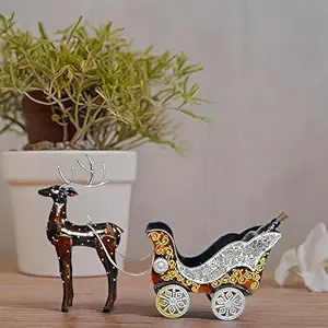 Amazon Brand - Umi Metal Deer with Cart Decorative Showpiece Beautiful Handicraft Home Decor Showpiece Table Top Living Room Gift Item Multicolour Height 12 Inches