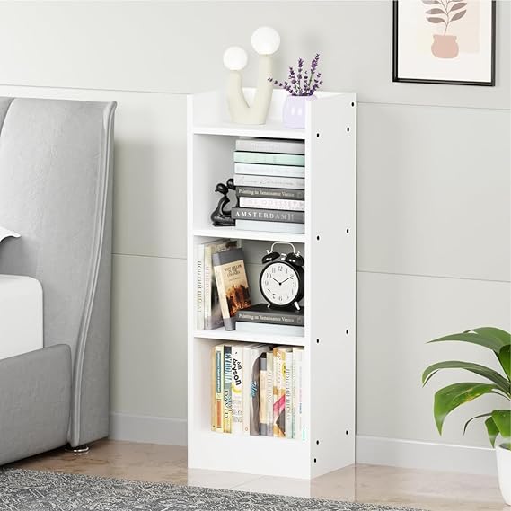 Enigmatic Woodworks Wooden Open Bookshelf Multipurpose for Home Rack Showcase Organizer for Living Room I Study Room I 4-Tier I Finish-Suede DIY (White)