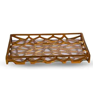 PARAMI Golden Lattice Decorative Tray for Kitchen, Dining Table, Office and Living Room Home Decor
