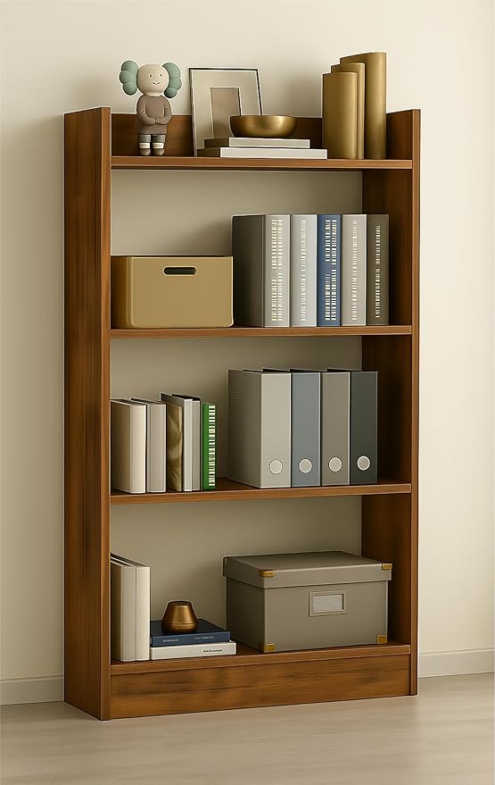 Enigmatic Woodworks Wooden Large Open Bookshelf Multipurpose for Home Rack Showcase Organizer for Living Room I Study Room I 4-Tier I Finish-Suede DIY (Walnut)