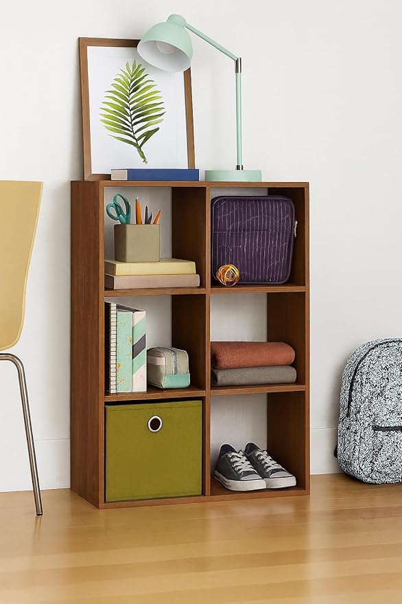 Enigmatic Woodworks Wooden 6-Cube Open Storage Organizer | Bookshelf Multipurpose for Home Rack Showcase for Living Room I Study Room I Finish-Suede DIY (Walnut)