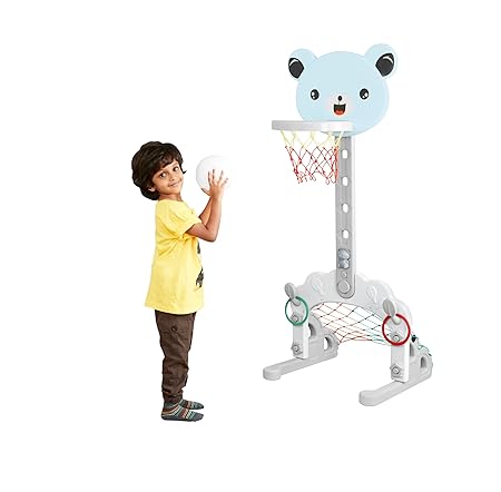 Amazon Brand - Jam & Honey 2 in 1 Basketball/Football Stand Set with Ball | Height Adjustable 98cm to 144cm | Indoor and Outdoor Game | Pefect Birthday Gift for Boys and Girls