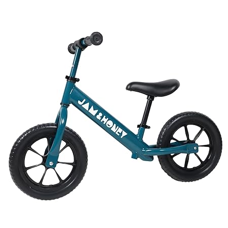 Amazon Brand - Jam & Honey 12T Balance Bike for Kids | Adjustable Handlebar & Seat | Anti-Puncture Wheels | Max Weight 25 Kg | 2+ Years | Blue