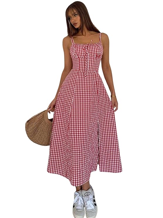 Aahwan Women Fit and Flare Red Solid Lace Up Backless Ruched Boning Spaghetti Strap Slim Fit Long Cami Dress