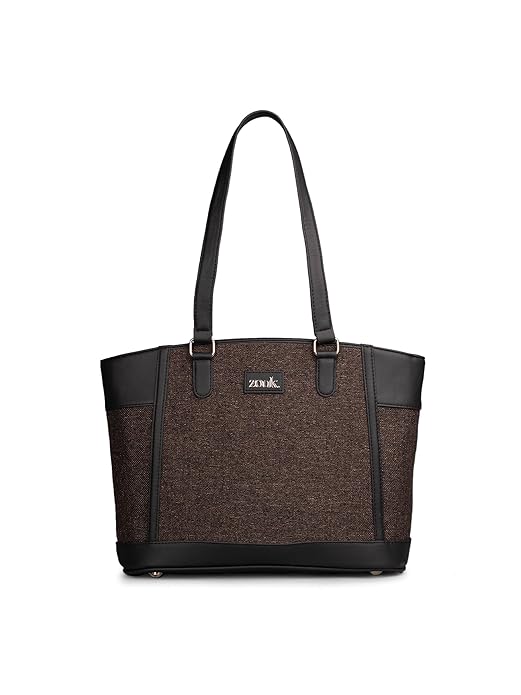 ZOUK Classic Commute Office Bag | Jute | Vegan Leather Handcrafted Tote Bag for Women's with Double Handle