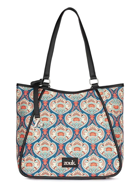 ZOUK Naisha Multicolor Abstract Tote Bag for Women | Vegan Leather Large Shoulder Handbag with Bottle Holder, Multiple Pockets & Water-Resistant Lining | Office, Travel & Daily Use