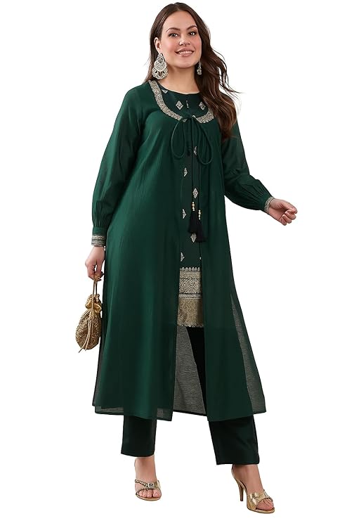 Amazon Brand - Tavasya Womens Rayon Design Kurta & Palazzo With Jacket | Ethnic Wear | Salwar Suit