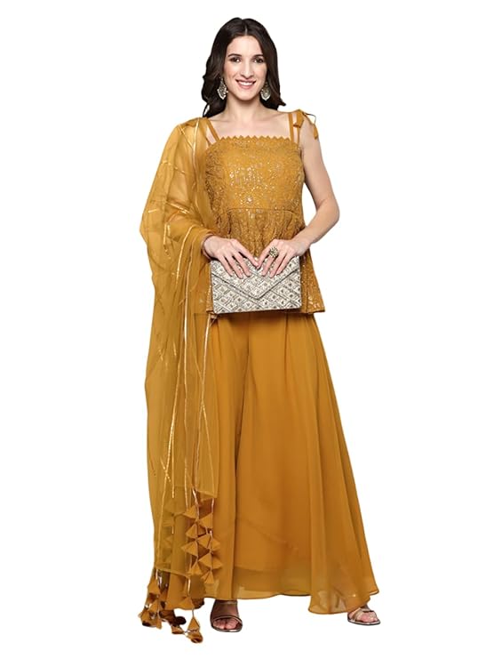 Amazon Brand - Tavasya Women Georgette Sequins Embroide Kurta Set with Dupatta for Women|Ethnic Wear|Salwar Suit|3 Piece Set