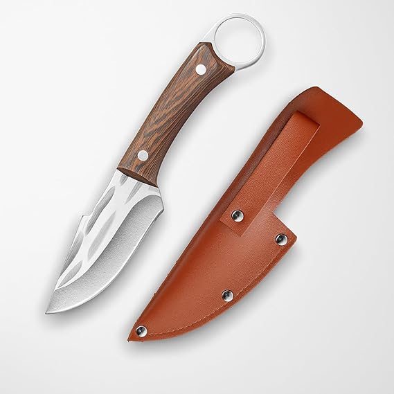 Machado Hybrid Hand-Sharpened Mongolian Viking Knife with Leather Sheath - Forged Boning Multipurpose Meat Cleaver Butcher Knives for Outdoor BBQ
