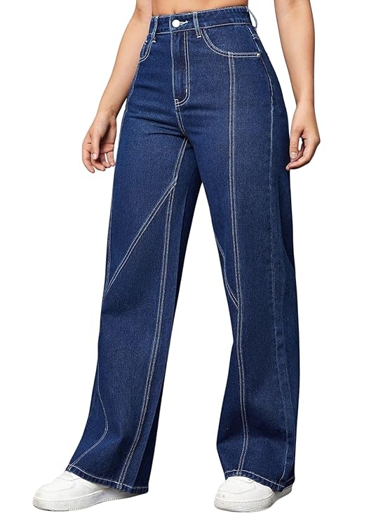 GRECIILOOKS Cargo Jeans for Women – Wide Leg High Waist Baggy Denim Pants | Casual Straight Fit Trousers with Utility Pocket Design
