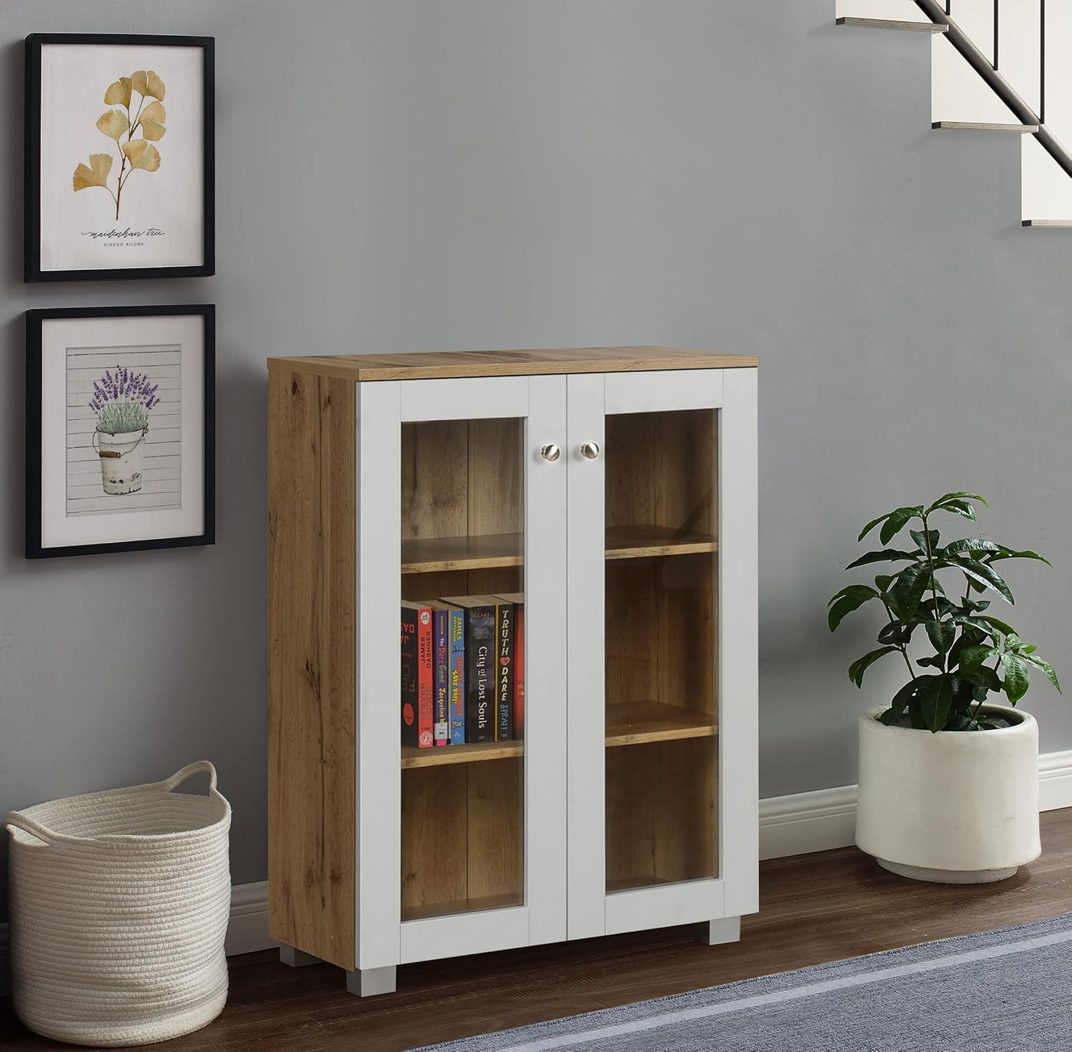 DeckUp Plank Awana Engineered Wood Book Shelf and Display Unit (Wotan Oak and White, Matte Finish)