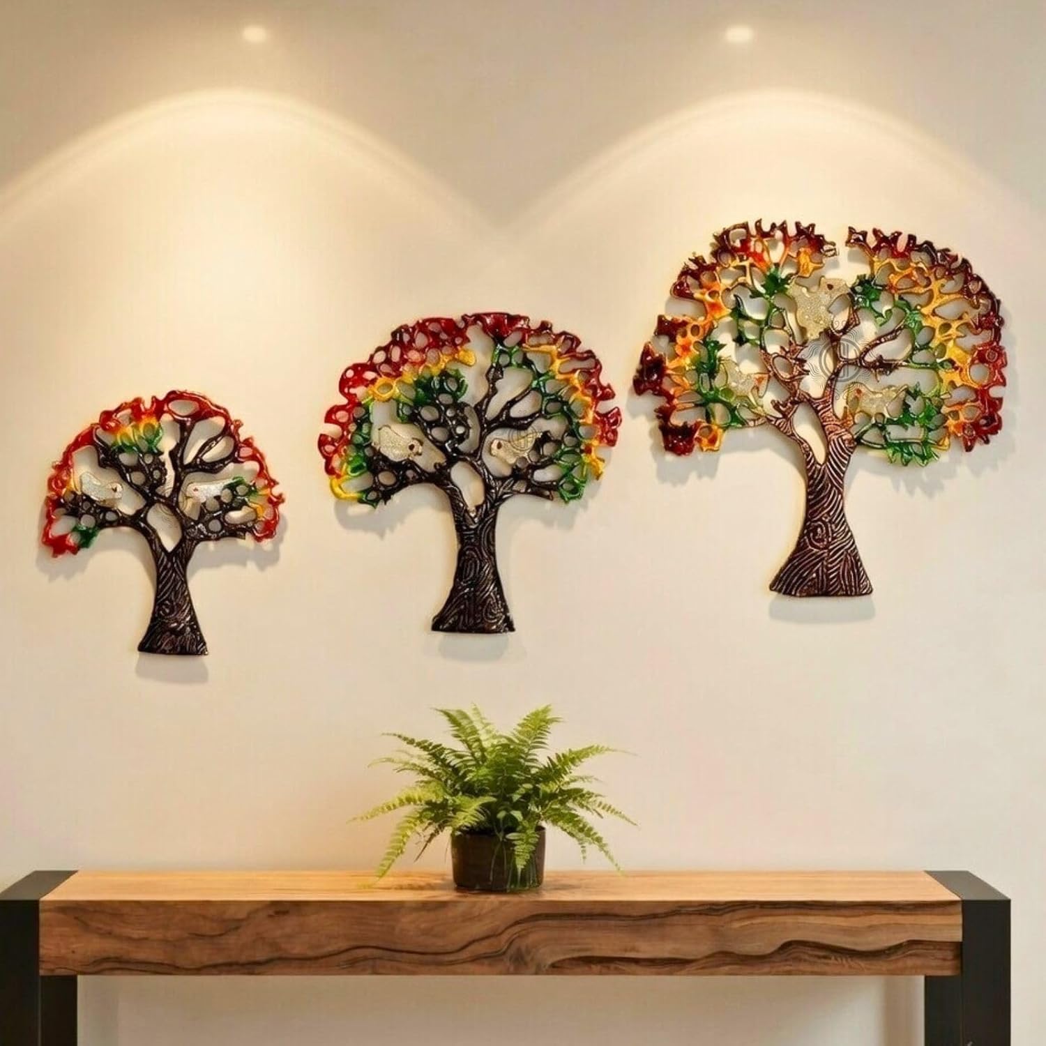 DSH CRAFTING YOUR CURIOSITY Metal Wall Art For Living Room, Bedroom, Kitchen, Office Wall Hanging Decoration Items,Set Of 3 Multi Color Tree, Nature Home Decor & Gifts