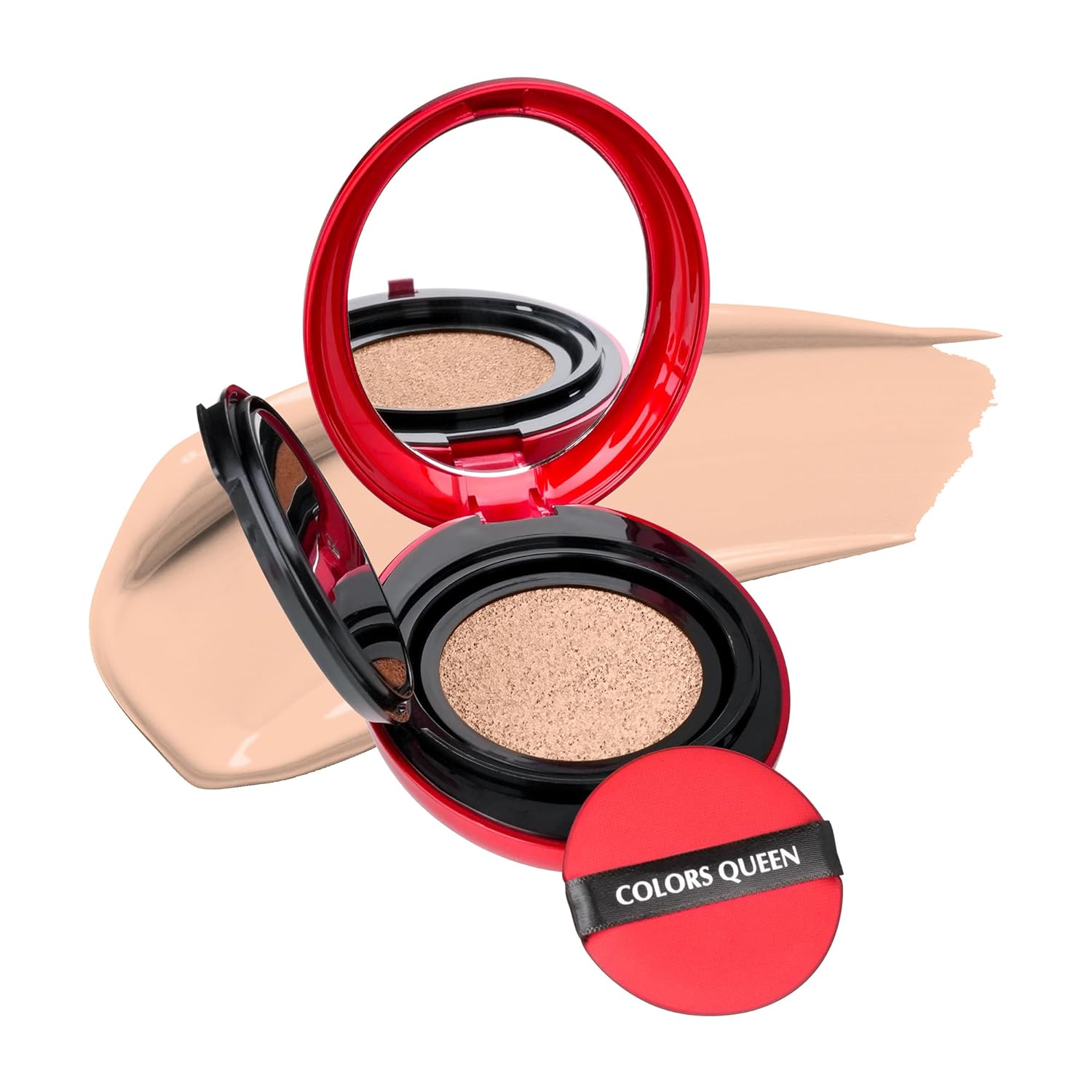 Colors Queen Red Cushion Foundation | Ultra-Light Weight Formula | Satin Glow Finish with Full Coverage | Nourishing & Hydrating | 72 Hours Long Lasting Cushion Foundation for Women | Suitable for All Skin (01 - Fair Ivory, 18g)