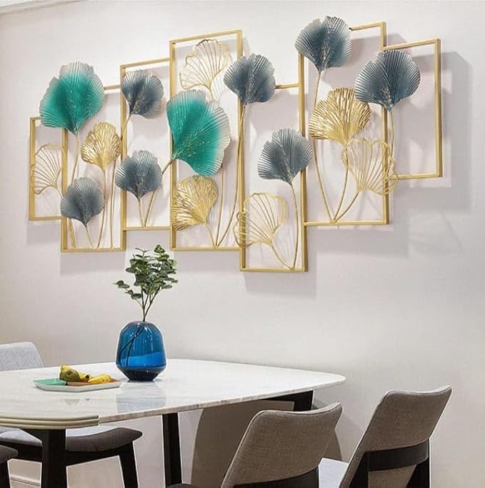 ULTRA SHINE HOME DECOR Modern Leafe Panel Metal Wall Art, Creative Handmade for Home Decoration, Bedroom, Living Room, Hotel & Restaurant Decor (50 * 22 Inches)